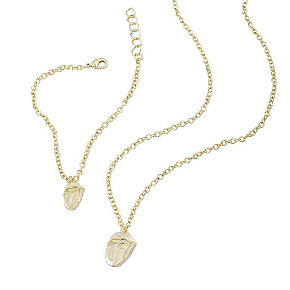 ROLLING STONES - Gold Tongue Necklace & Bracelet Set