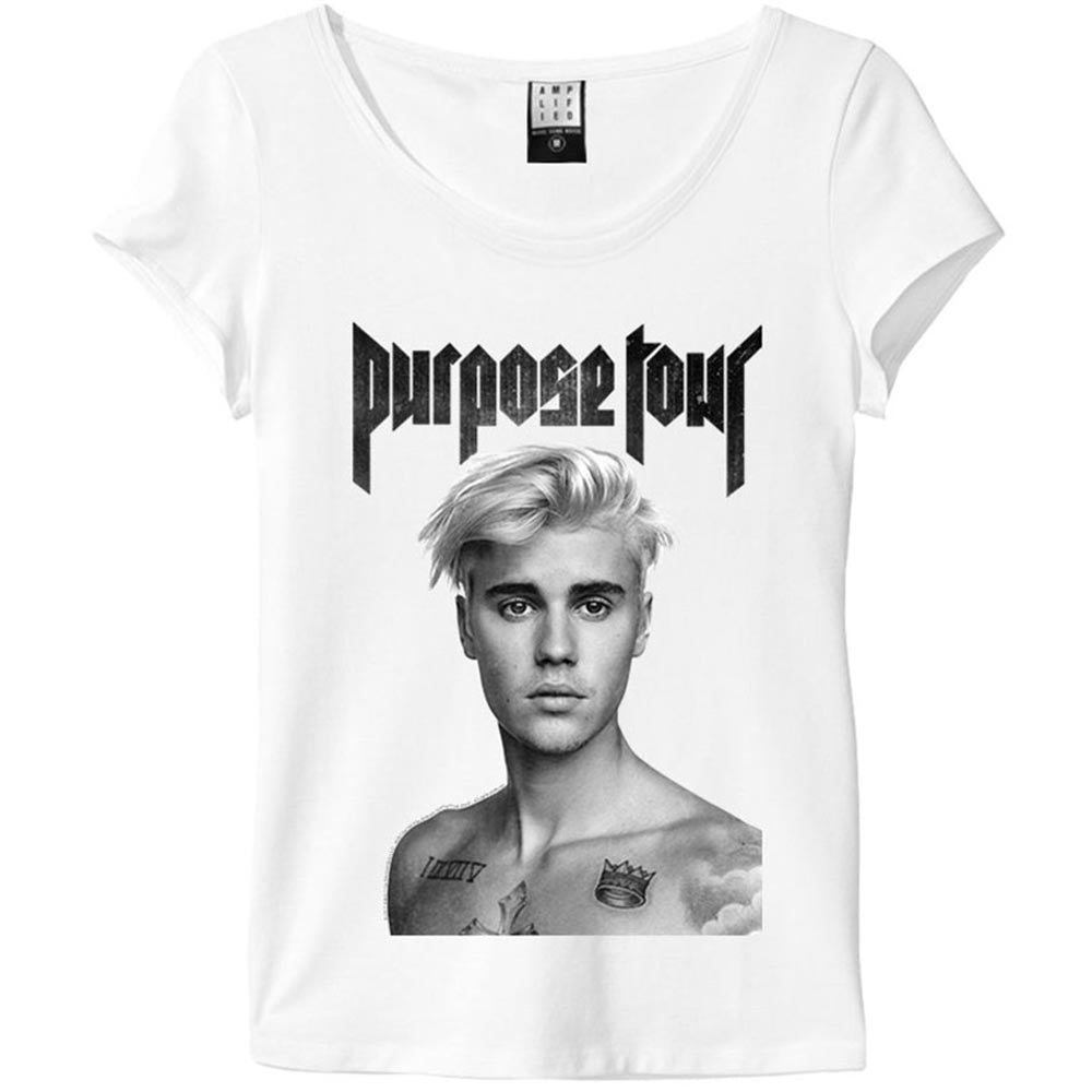 JUSTIN BIEBER ジャスティンビーバー (デビュー 15周年 ) - SHIRTLESS / Amplified（ ブランド ） / レア / Tシャツ / レディース 【公式 / オフィシャル】