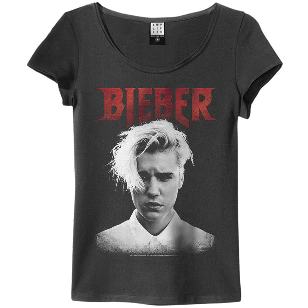 JUSTIN BIEBER ジャスティンビーバー (デビュー 15周年 ) - RED POSTER / Amplified（ ブランド ） / レア / Tシャツ / レディース 【公式 / オフィシャル】