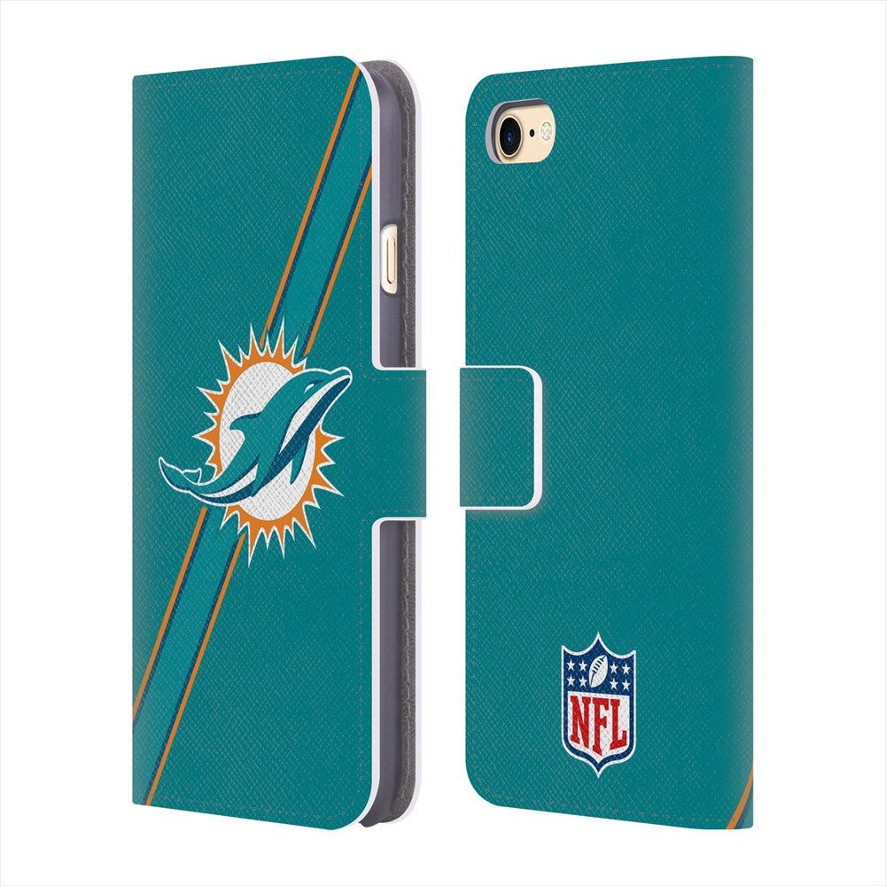 MIAMI DOLPHINS（NFL） マイアミドルフィンズ - Stripes レザー手帳型 / Apple iPhoneケース 【公式 / オフィシャル】