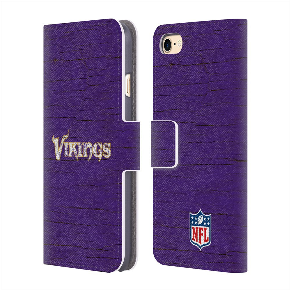 MINNESOTA VIKINGS（NFL） ミネソタバイキングス - Distressed レザー手帳型 / Apple iPhoneケース 【公式 / オフィシャル】