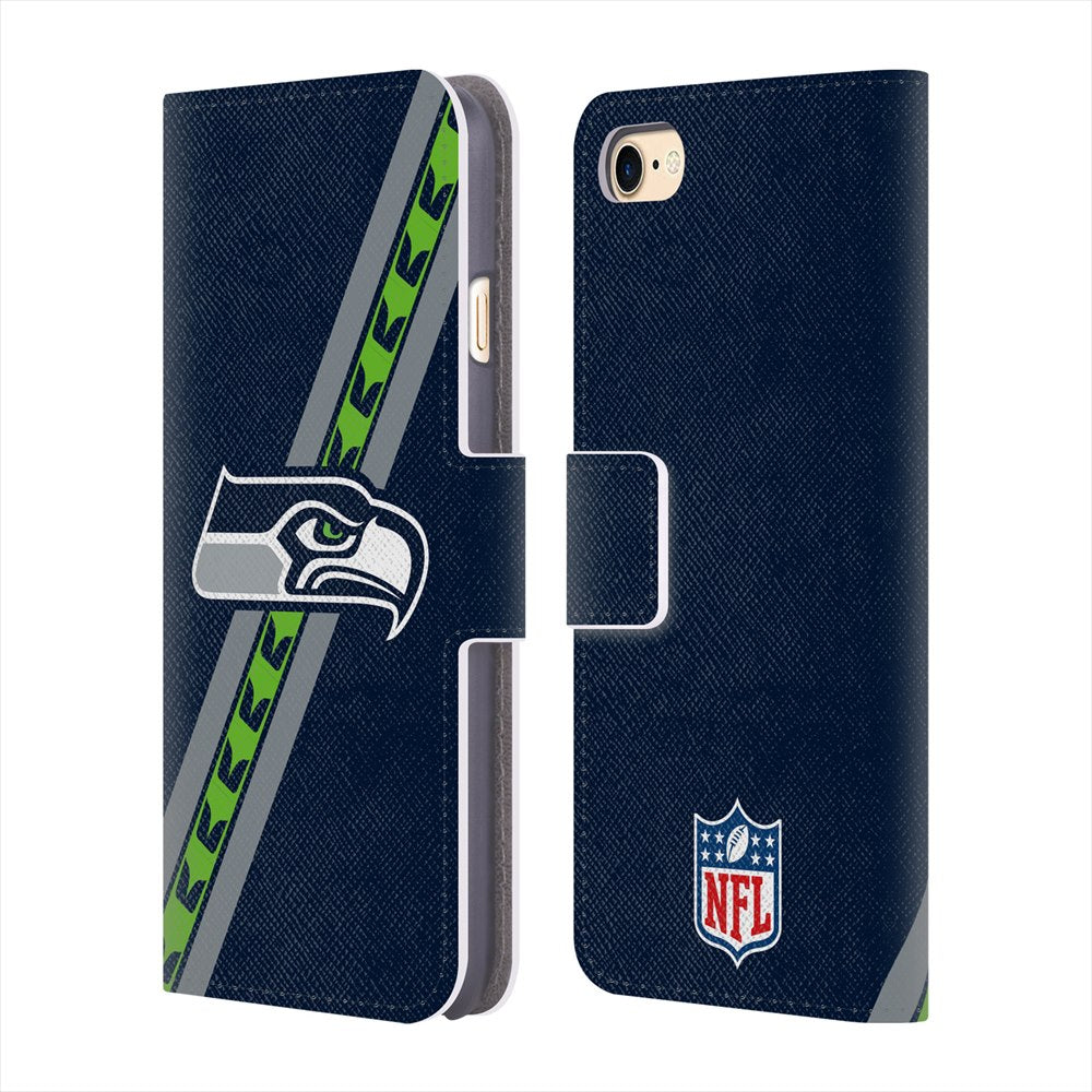 SEATTLE SEAHAWKS（NFL） シアトルシーホークス - Stripes レザー手帳型 / Apple iPhoneケース 【公式 / オフィシャル】