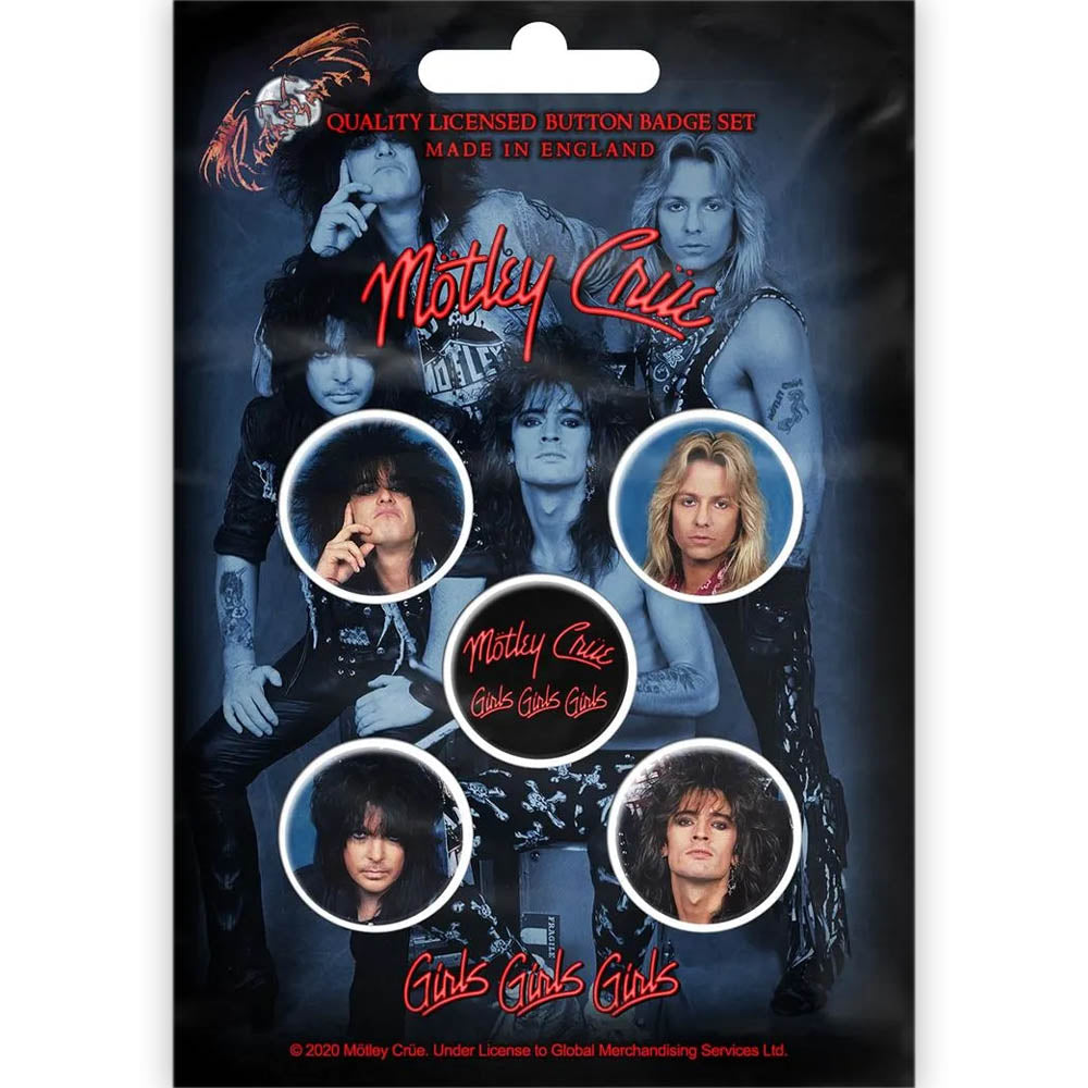 MOTLEY CRUE モトリークルー - GIRLS, GIRLS, GIRLS / 5個セット / バッジ 【公式 / オフィシャル】