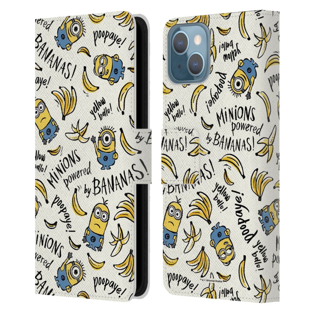 MINIONS ミニオンズ (新作 公開記念 ) - Banana Doodle Pattern レザー手帳型 / Apple iPhoneケース 【公式 / オフィシャル】