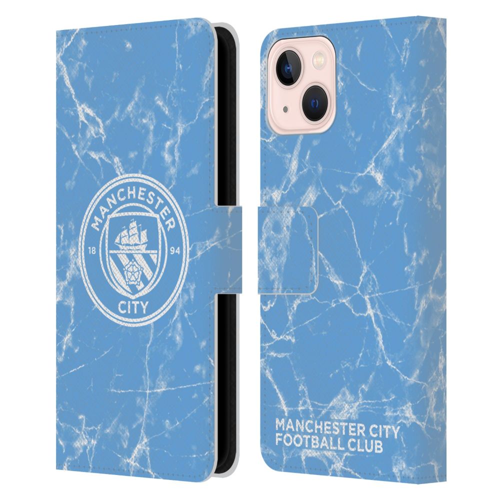 MANCHESTER CITY FC マンチェスターシティFC - Marble Badge / Blue White Mono レザー手帳型 / Apple iPhoneケース 【公式 / オフィシャル】