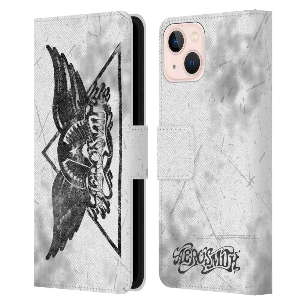 AEROSMITH エアロスミス Black And White Triangle Winged Logo レザー手帳型 公式 オフィシャル