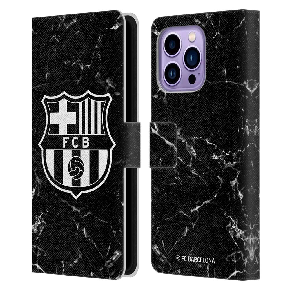 FC BARCELONA FCバルセロナ - Crest Patterns / Black Marble レザー手帳型 / Apple iPhoneケース 【公式 / オフィシャル】