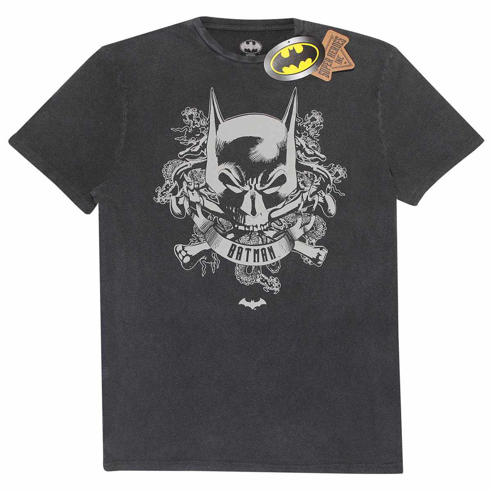 BATMAN バットマン Skull Crest ACID WASH Tシャツ メンズ 公式 オフィシャル