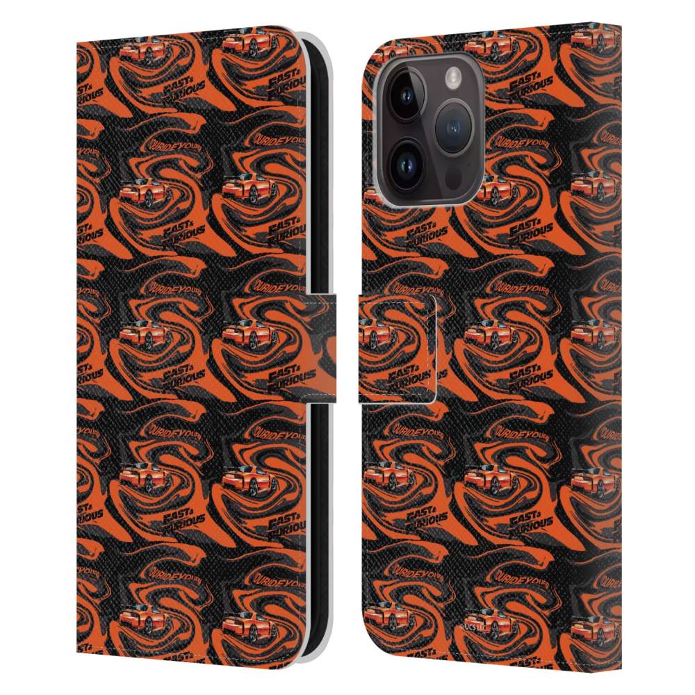 FAST & FURIOUS ワイルド・スピード - Car Pattern / Orange レザー手帳型 / Apple iPhoneケース 【公式 / オフィシャル】