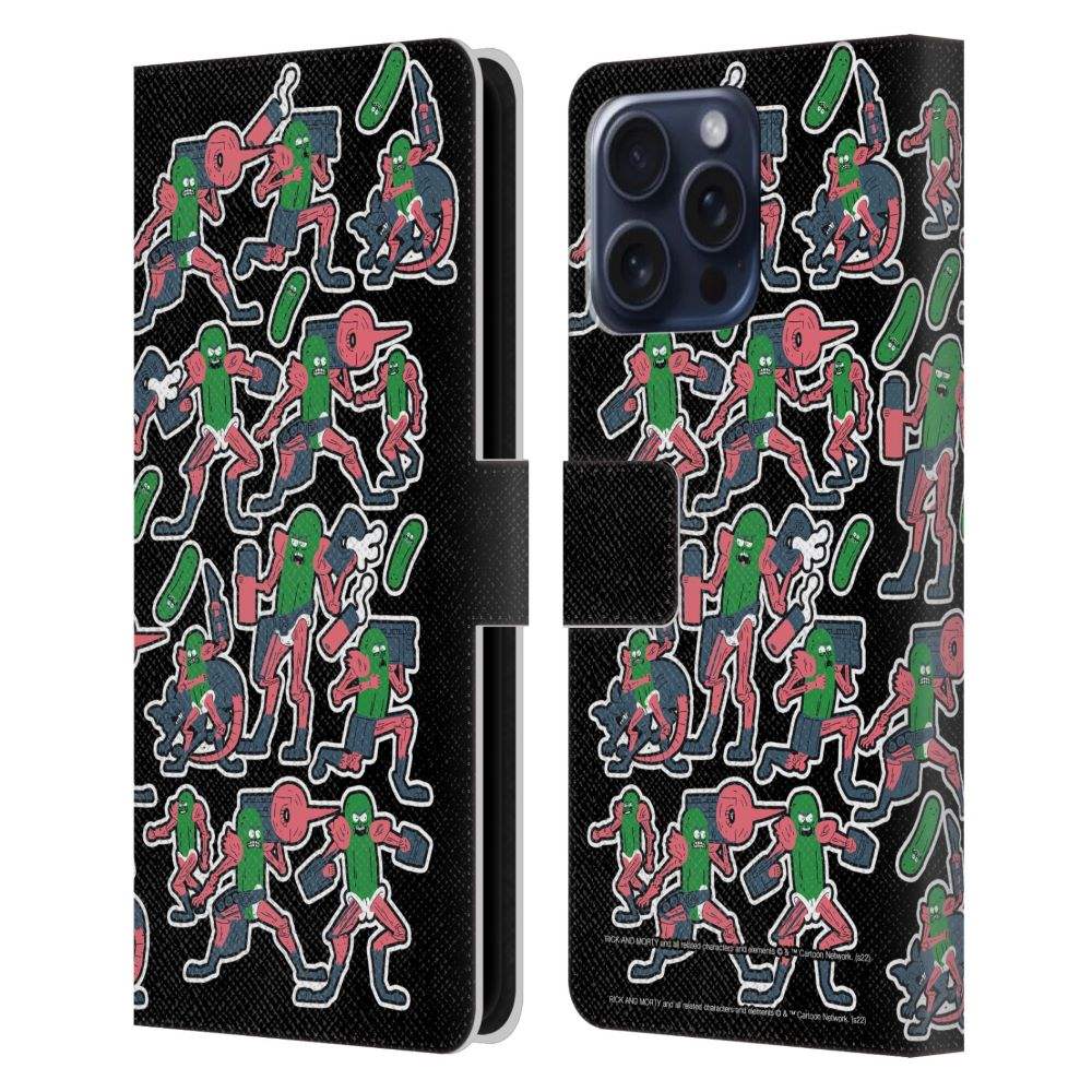 RICK AND MORTY リックアンドモーティ - Season 3 Character Art / Pickle Rick Stickers Print レザー手帳型 / Apple iPhoneケース 【公式 / オフィシャル】