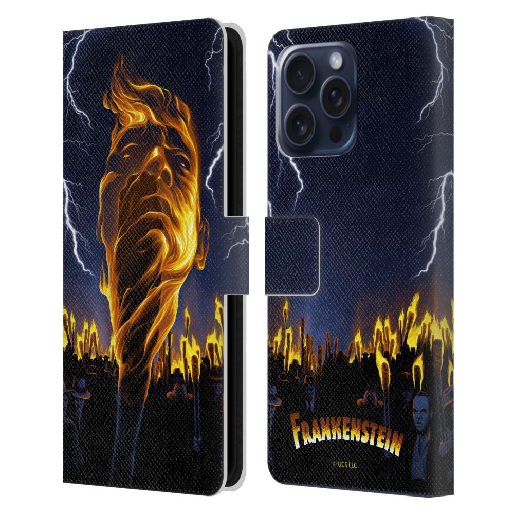 UNIVERSAL MONSTERS ブレックファスト・クラブ - Frankenstein / Flame レザー手帳型 / Apple iPhoneケース 【公式 / オフィシャル】