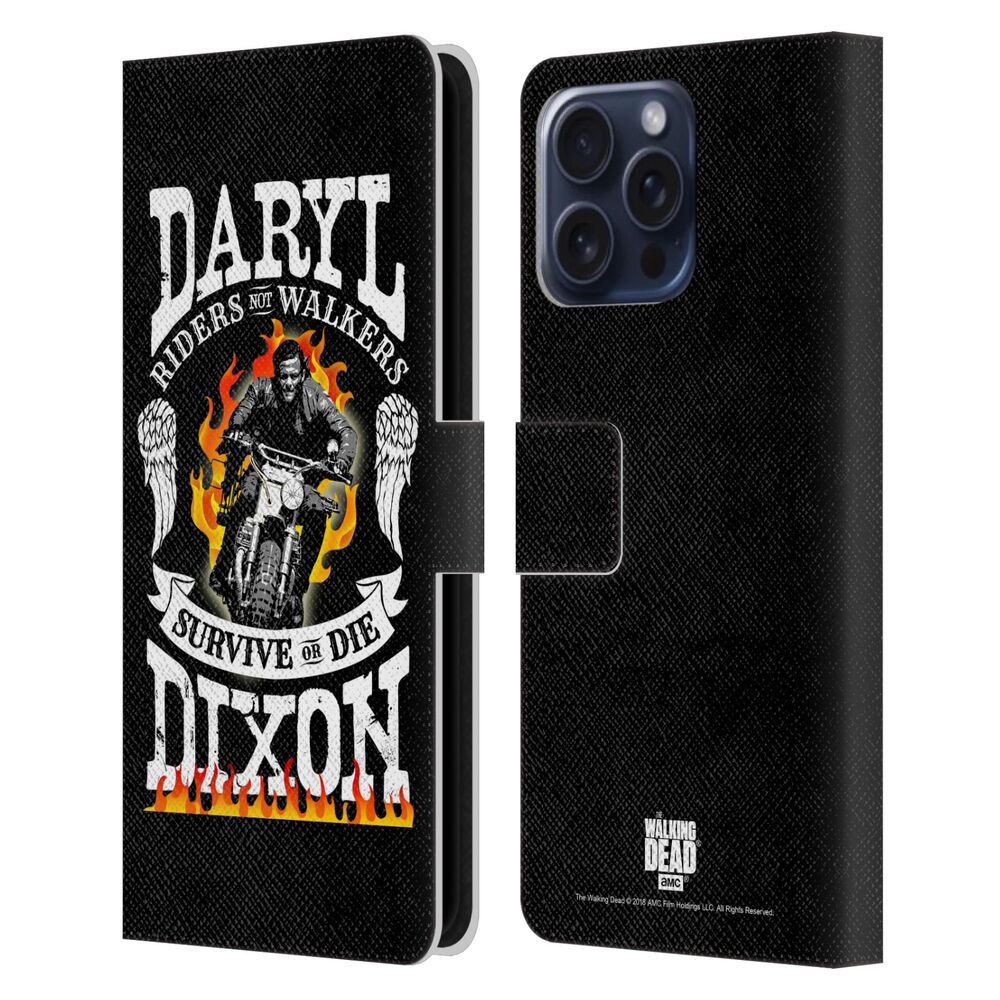 WALKING DEAD ウォーキングデッド - Daryl Dixon Biker Art / Motorcycle Flames レザー手帳型 / Apple iPhoneケース 【公式 / オフィシャル】