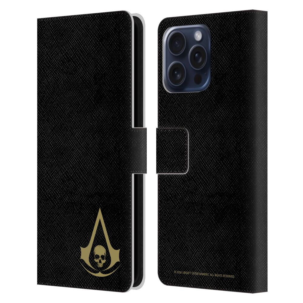 ASSASSINS CREED アサシンクリード - Black Flag Logos / Gold レザー手帳型 / Apple iPhoneケース 【公式 / オフィシャル】