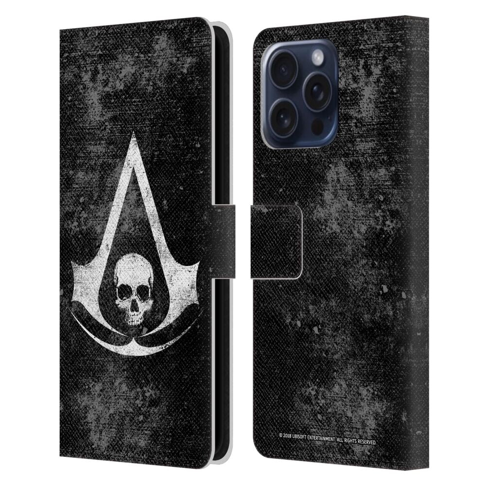 ASSASSINS CREED アサシンクリード - Black Flag Logos / Grunge レザー手帳型 / Apple iPhoneケース 【公式 / オフィシャル】