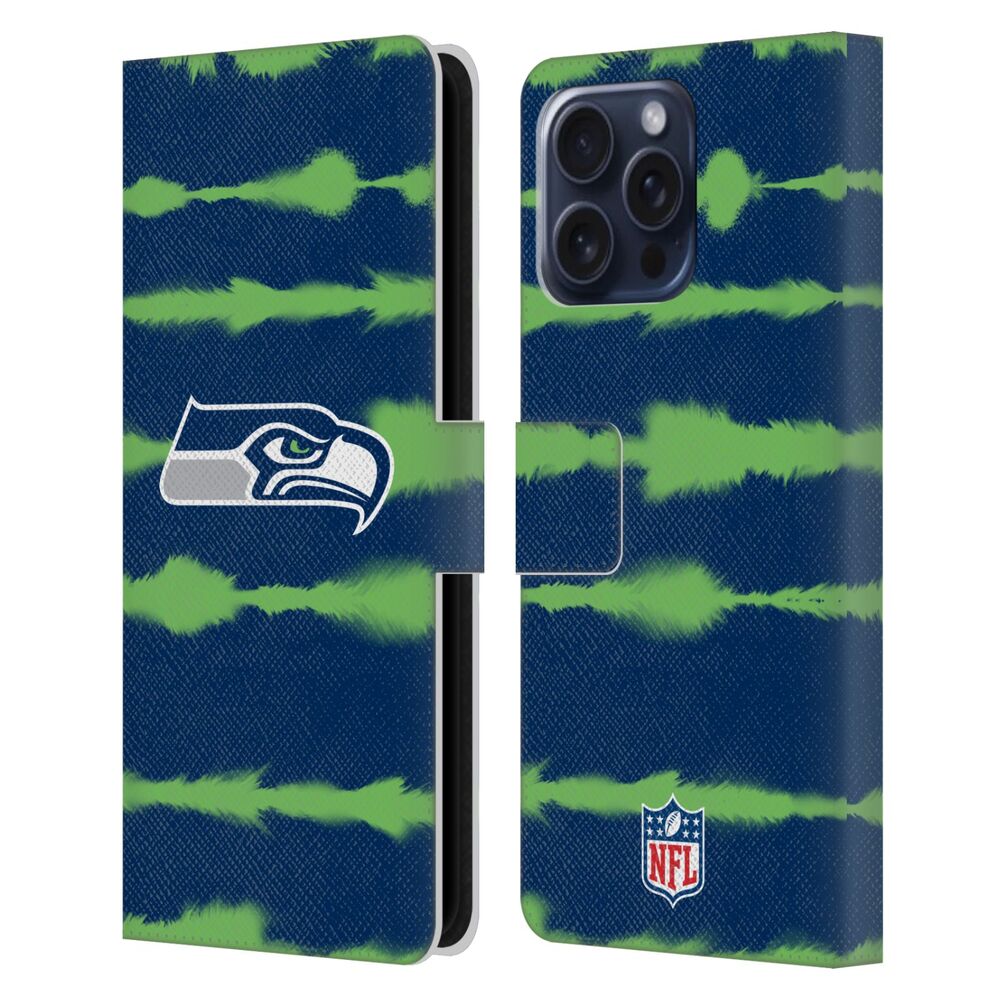 SEATTLE SEAHAWKS（NFL） シアトルシーホークス シアトルシーホークス - Watercolour Stripe Print レザー手帳型 / Apple iPhoneケース 【公式 / オフィシャル】