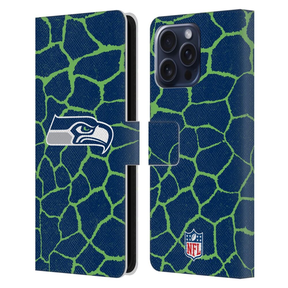 SEATTLE SEAHAWKS（NFL） シアトルシーホークス シアトルシーホークス - Giraffe Animal Print レザー手帳型 / Apple iPhoneケース 【公式 / オフィシャル】