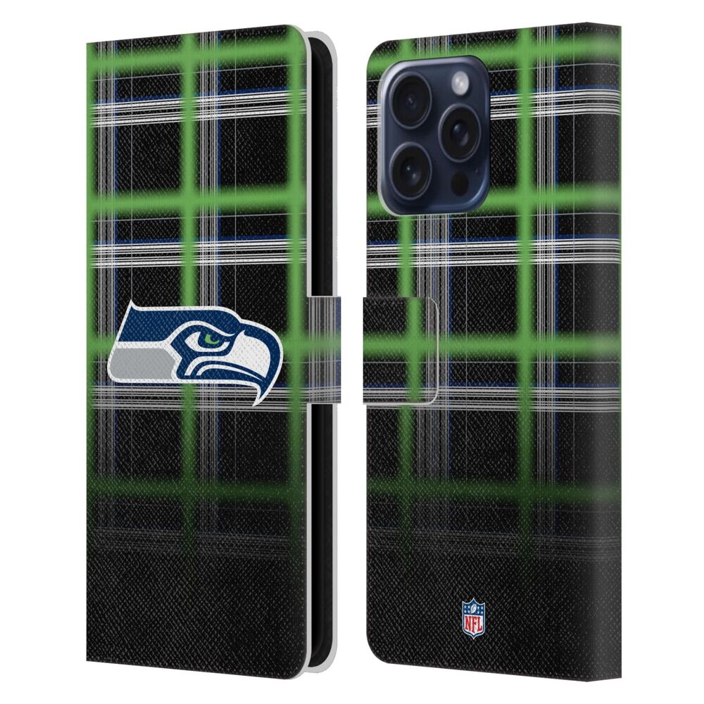 SEATTLE SEAHAWKS（NFL） シアトルシーホークス シアトルシーホークス - Ombre Black Plaid レザー手帳型 / Apple iPhoneケース 【公式 / オフィシャル】