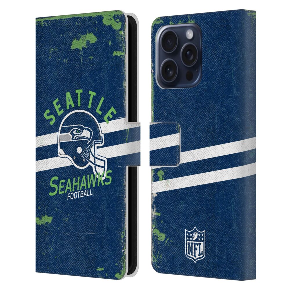 SEATTLE SEAHAWKS（NFL） シアトルシーホークス シアトルシーホークス - Helmet Distressed レザー手帳型 / Apple iPhoneケース 【公式 / オフィシャル】