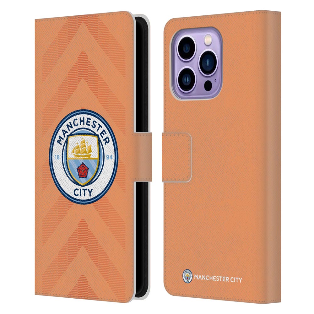 MANCHESTER CITY FC マンチェスターシティFC - 2022/23 Badge Kit / Away Goalkeeper レザー手帳型 / Apple iPhoneケース 【公式 / オフィシャル】